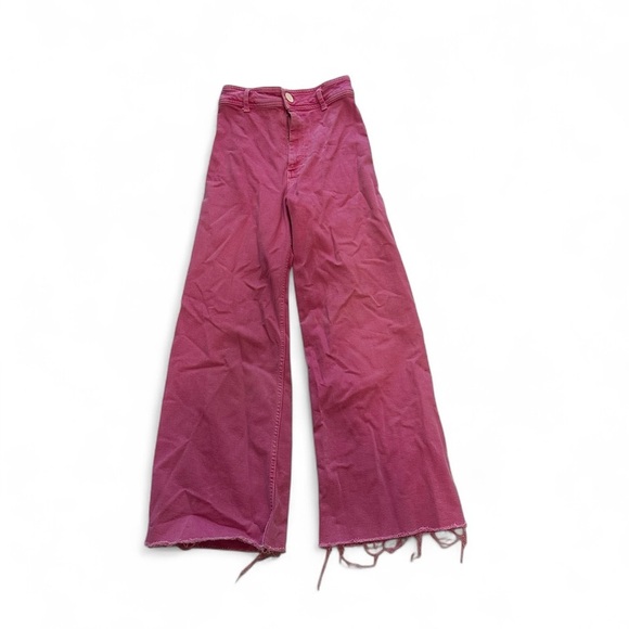 Zara Marine Straight Wide Leg Hot Pink Raw Hem Denim Jeans High Waist Size 2 - Picture 3 of 12